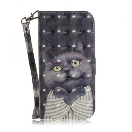 Housse Huawei P30 Lite Chat Gris à Lanière Housse Huawei P30 Lite Chat Gris à Lanière
