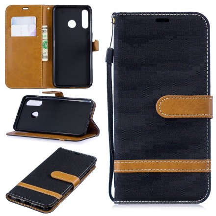 Housse Huawei P30 Lite Tissu et Effet Cuir à Lanière Housse Huawei P30 Lite Tissu et Effet Cuir à Lanière