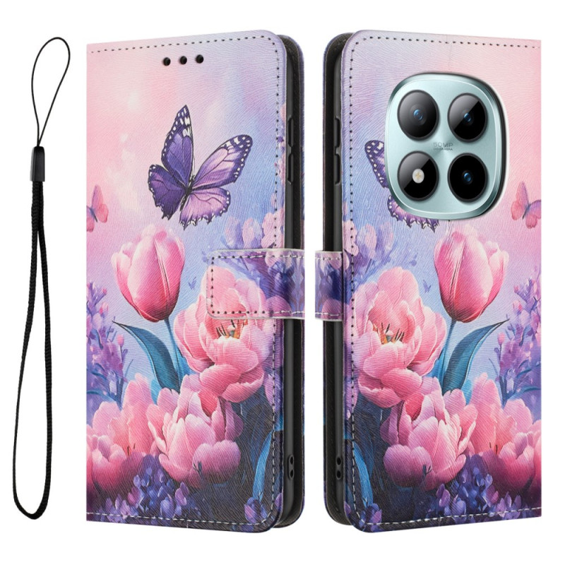 Housse Xiaomi Redmi Note 15 Pro 4G Motif Papillon et Fleurs Roses