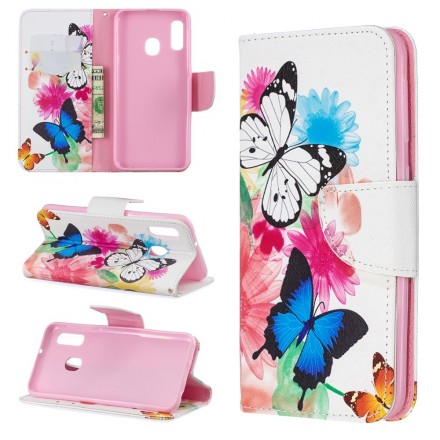 Housse Samsung Galaxy A20e Papillons et Fleurs Peints Housse Samsung Galaxy A20e Papillons et Fleurs Peints