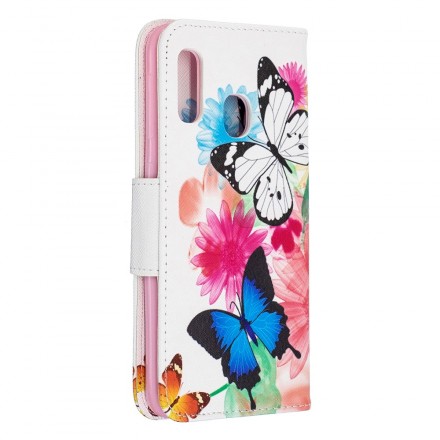 Housse Samsung Galaxy A20e Papillons et Fleurs Peints Housse Samsung Galaxy A20e Papillons et Fleurs Peints
