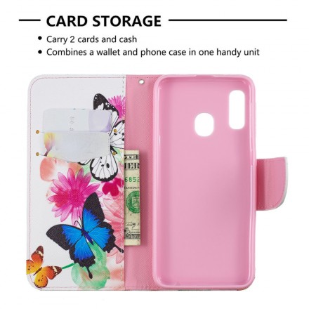 Housse Samsung Galaxy A20e Papillons et Fleurs Peints Housse Samsung Galaxy A20e Papillons et Fleurs Peints