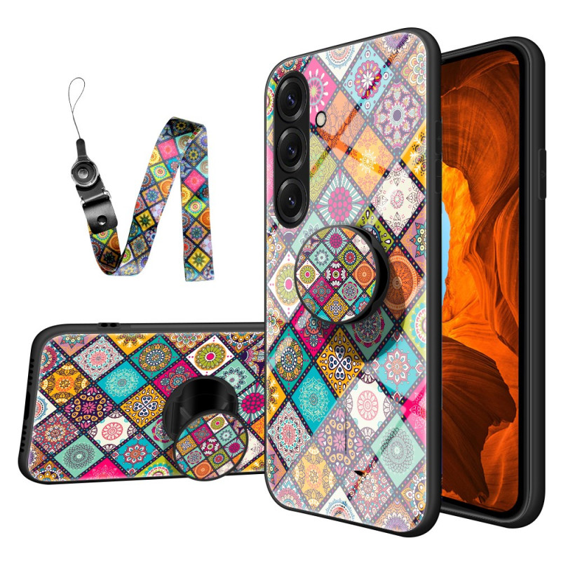 Coque Samsung Galaxy S26 Plus Anneau-Support et Lanière Patchwork