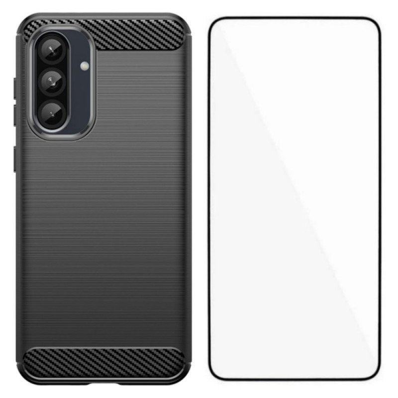 Coque Samsung Galaxy A37 5G Fibre Carbone Brossée avec Protecteur Écran