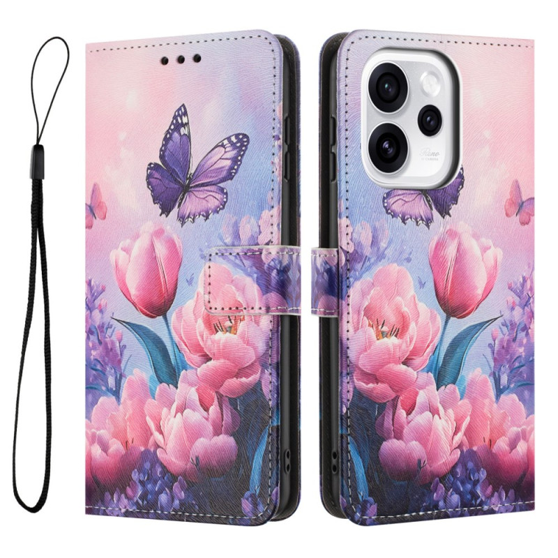 Housse Oppo Reno 15 F 5G Papillon et Fleurs Roses