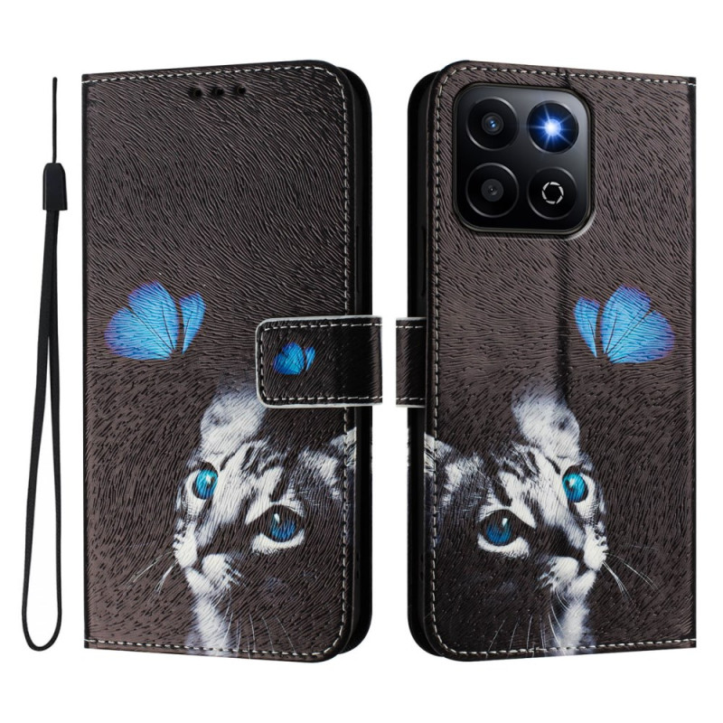 Housse Honor X7c 5G / 4G / 200 Smart 5G Papillon Bleu et Chat