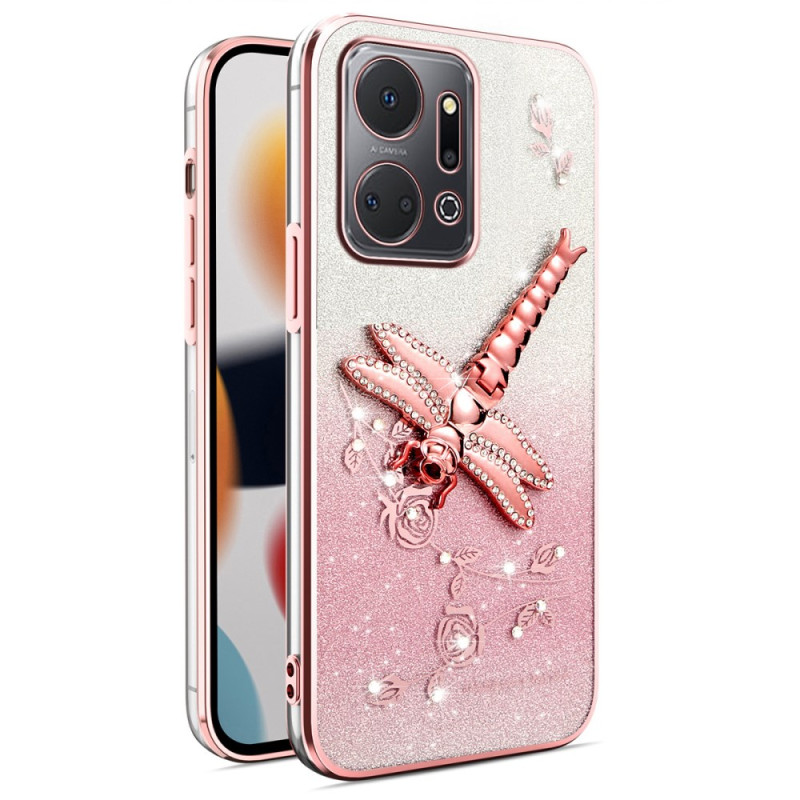 Coque Honor X7a 4G Support Libellule et Paillettes