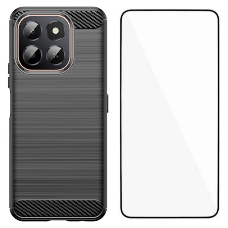 Coque Honor X6c 4G Fibre Carbone Brossée avec Protecteur Écran