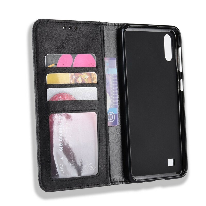 Flip Cover iSamsung Galaxy A10 Effet Cuir Vintage Stylisé Flip Cover iSamsung Galaxy A10 Effet Cuir Vintage Stylisé
