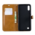 Housse Samsung Galaxy A10 Tissu et Effet Cuir à Lanière