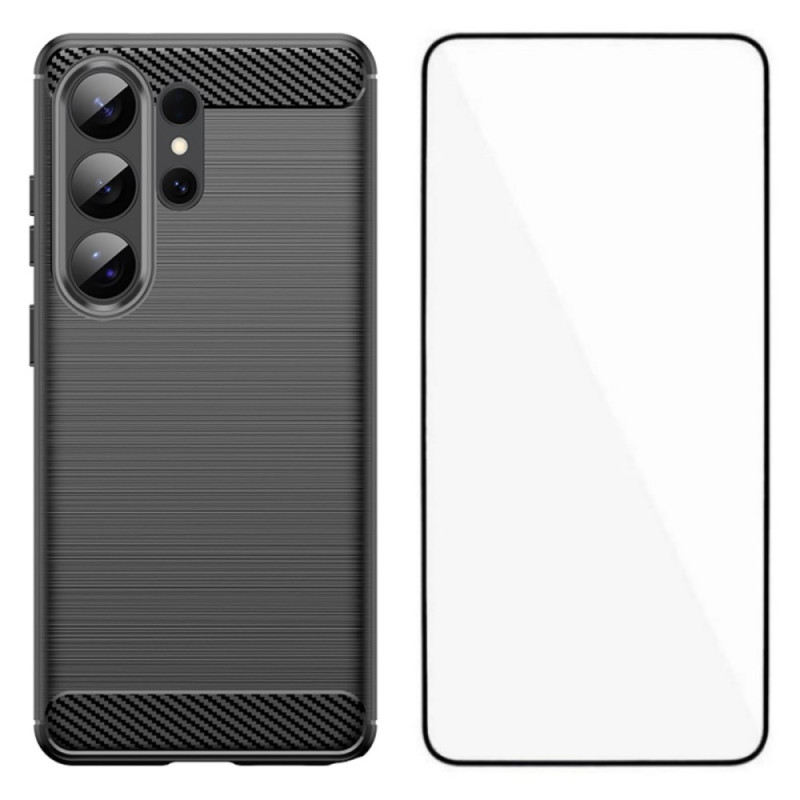 Coque Samsung Galaxy S26 Ultra Fibre Carbone Brossée avec Protecteur Écran