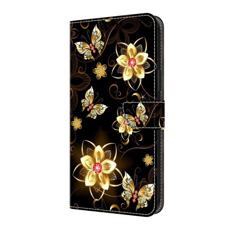 Housse iPhone 17E / 16E Fleurs Dorées et Papillons