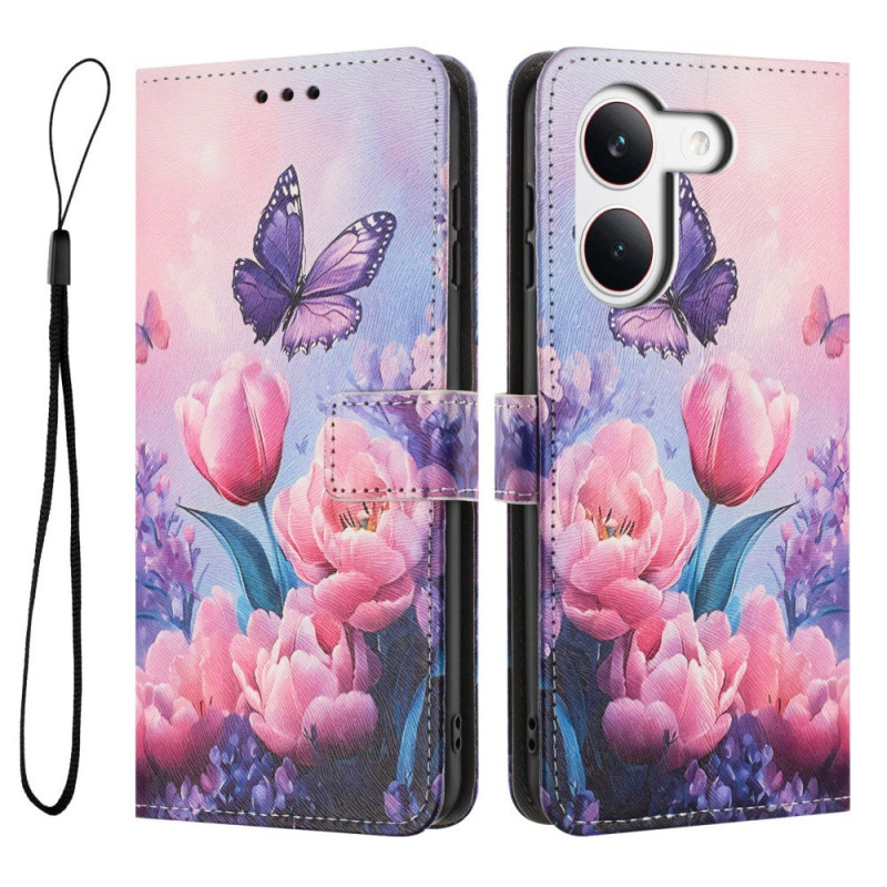 Housse Poco X8 Pro 5G Papillons et Fleurs Roses