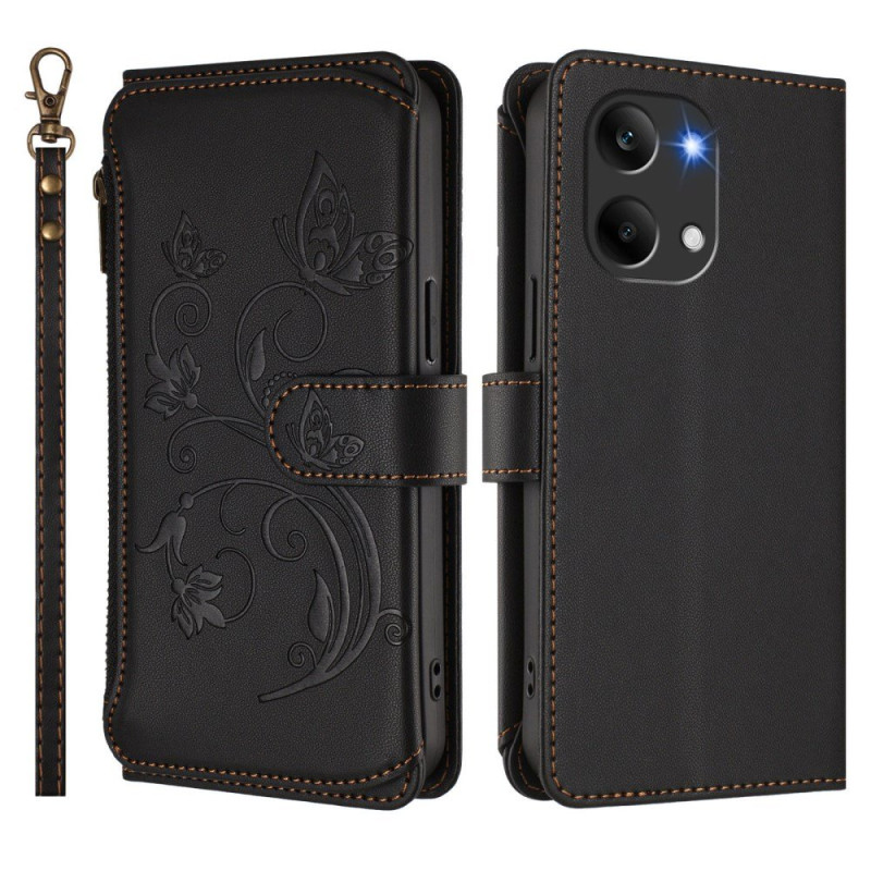 Housse Poco X8 Pro Max 5G Papillons et Fleurs avec Lanière