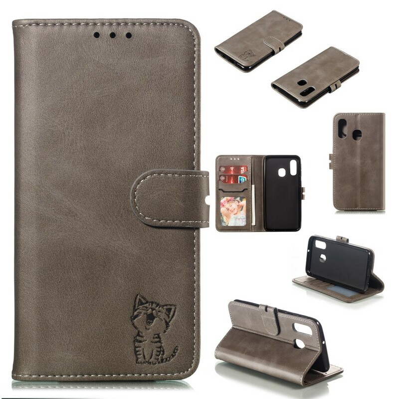 Housse Samsung Galaxy A40 Simili Cuir Chaton Housse Samsung Galaxy A40 Simili Cuir Chaton