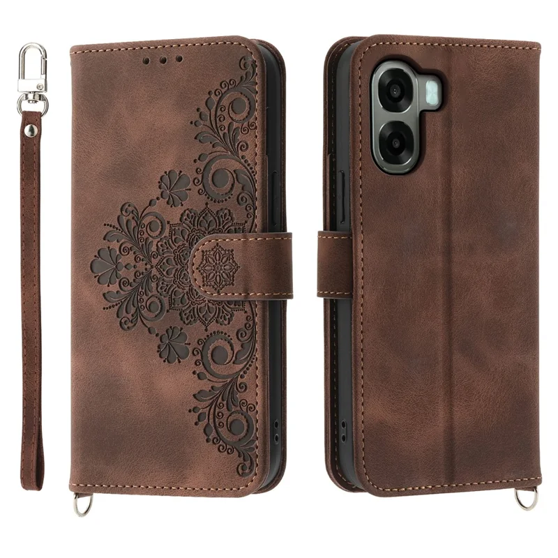 Housse Oppo A6X 5G / 4G Motif Floral Bandoulière et Lanière