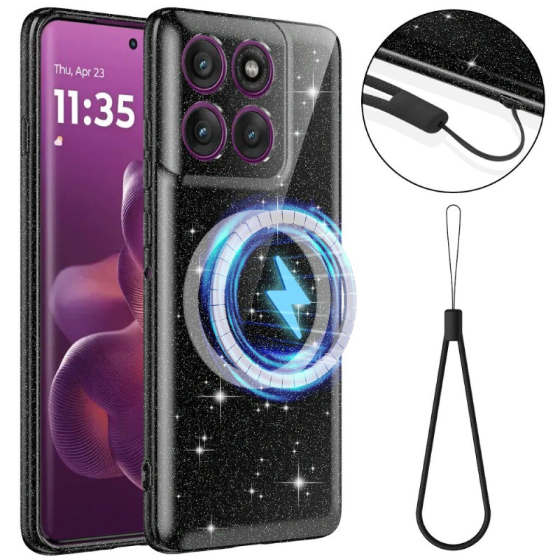 Coque Motorola Edge 70 Magnétique Pailletée avec Lanière