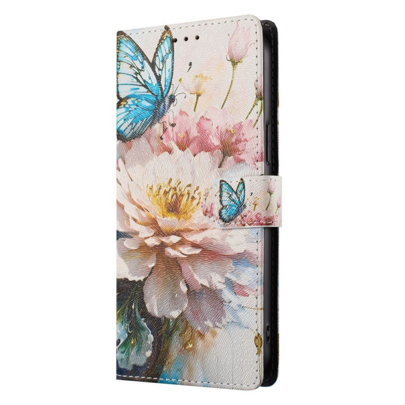 Coque Portefeuille Motorola Edge 70 Fusion / Edge 70 Fusion+ 5G - Papillons & Fleurs avec Dragonne