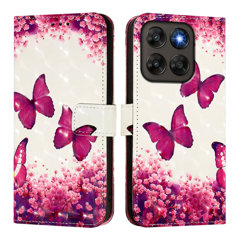 Housse Moto G77 / G67 Papillons Roses