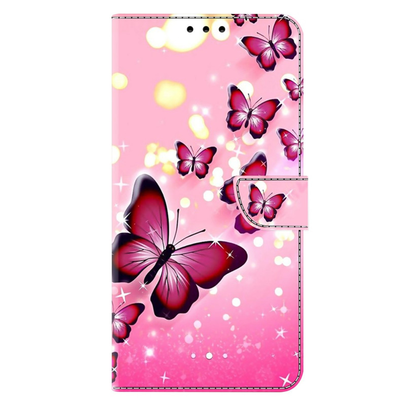 Housse Moto G77 / G67 Vol de Papillons Roses