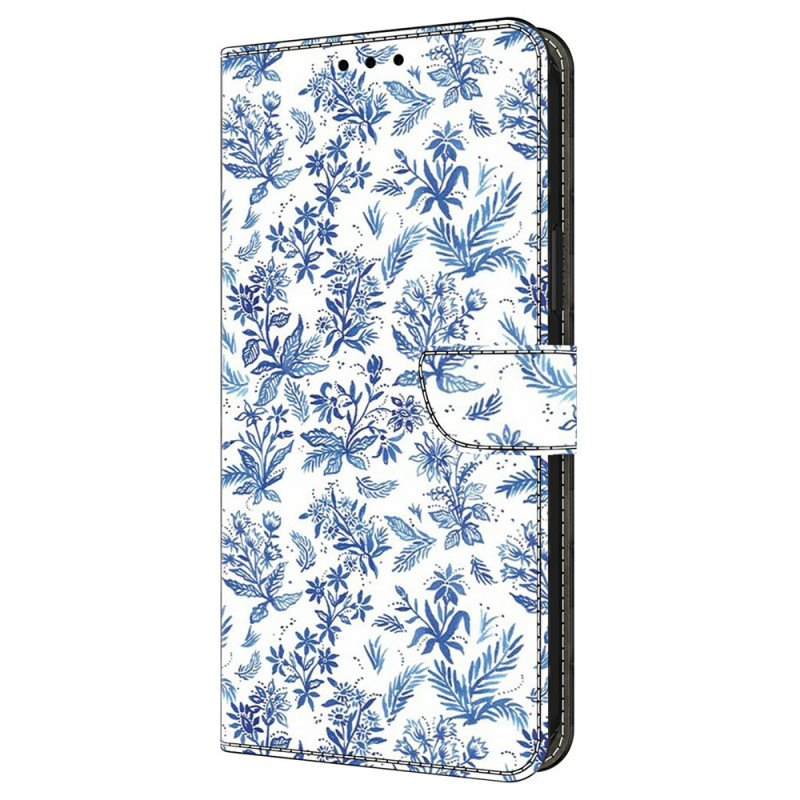 Housse Moto G77 / G67 Fleurettes Bleues