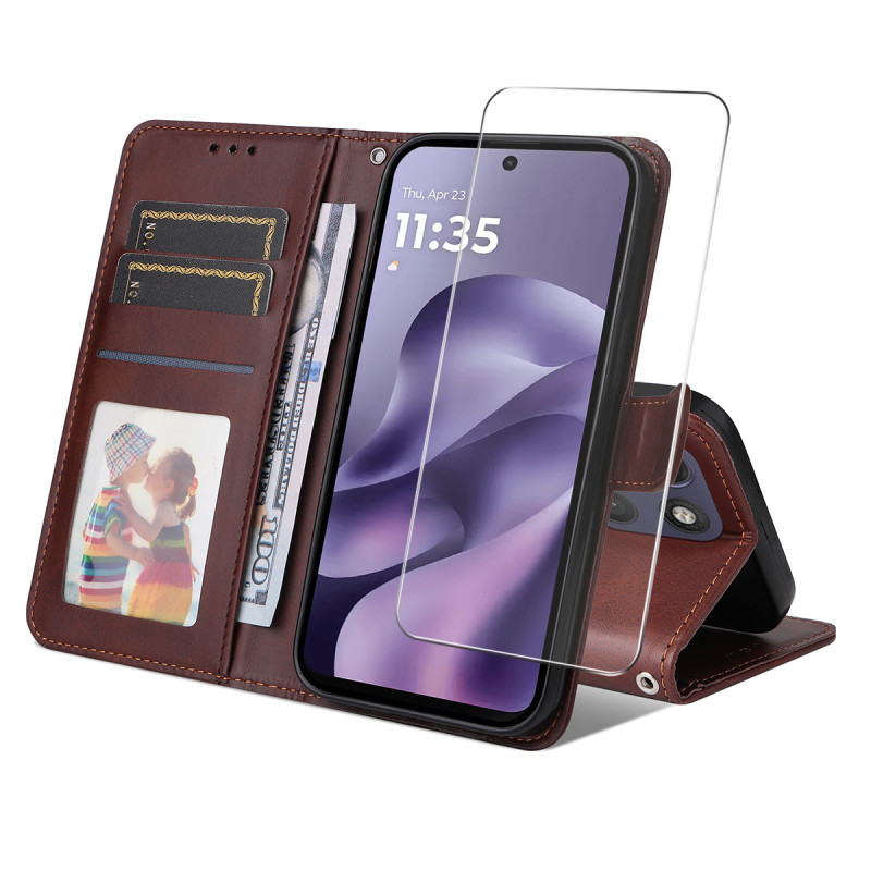 Housse Moto G77 / G67 Simili Cuir avec Protecteur Écran