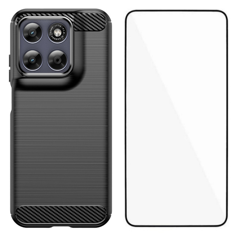 Coque Moto G77 / G67 Fibre Carbone Brossée avec Protetcteur Écran
