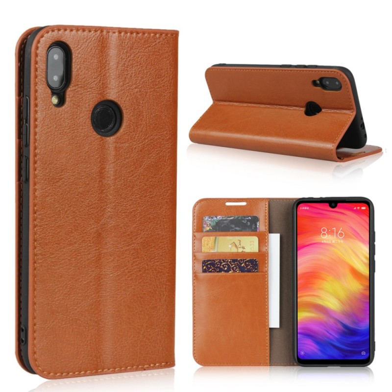 Flip Cover Xiaomi Redmi Note 7 Cuir Véritable Vieilli