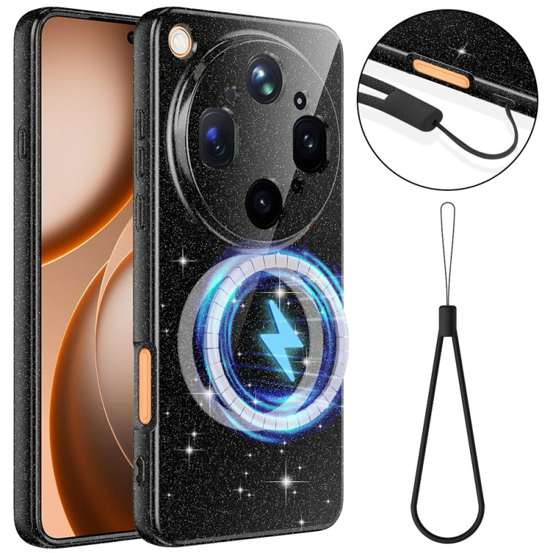 Coque Oppo Find X9 Ultra Magnétique Paillettes et Lanière