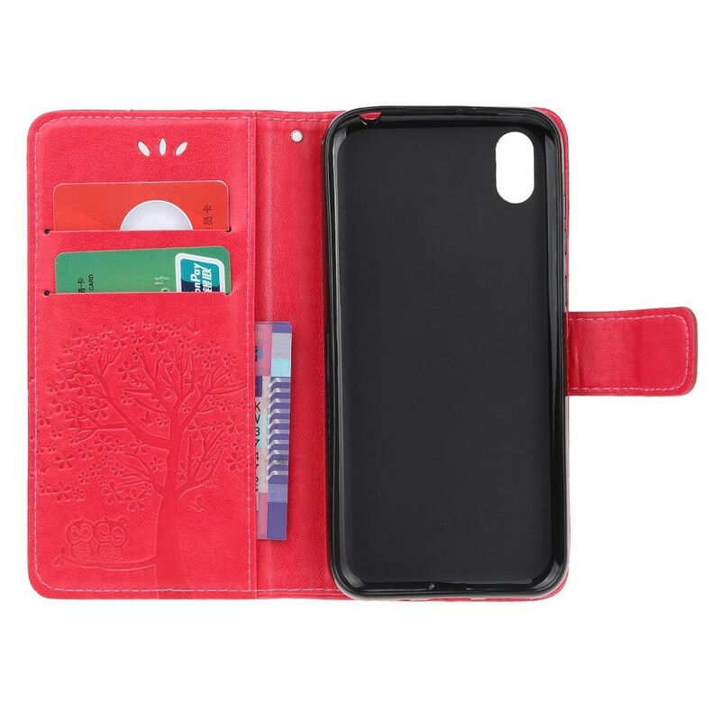 Housse Huawei Y5 2019 Arbre et Hiboux à Lanière