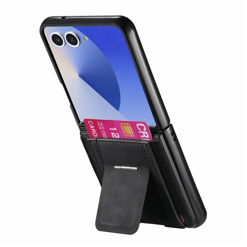 Coque Samsung Galaxy Z Flip 8 Effet Cuir Rétro avec Porte-Carte et Support Intégré