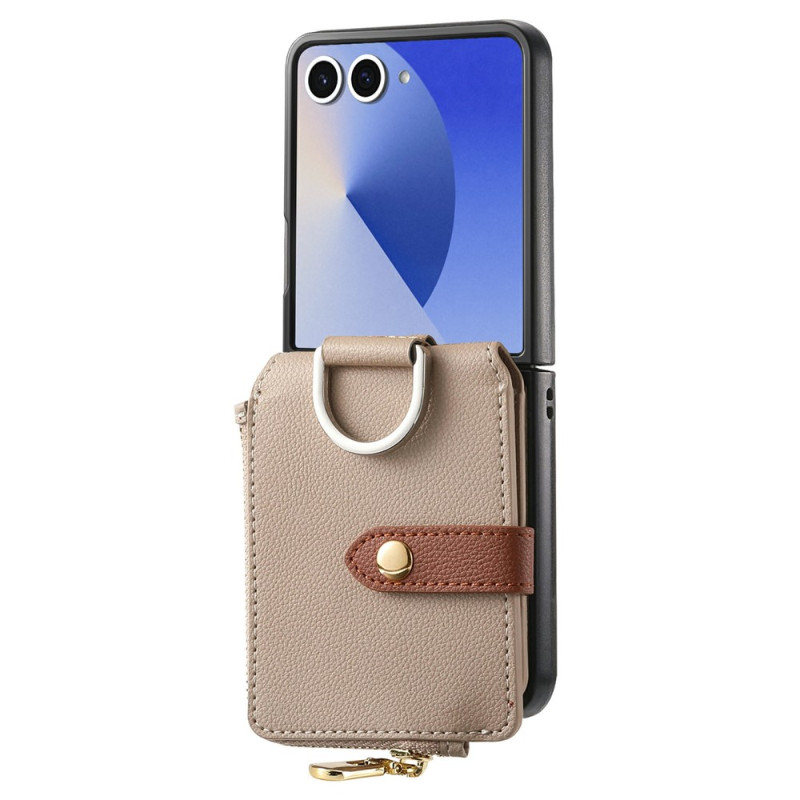Coque Samsung Galaxy Z Flip 8 Porte-Cartes Zippé Effet Cuir Grainé