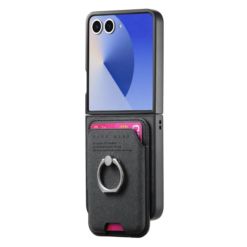 Coque Samsung Galaxy Z Flip 8 Effet Tissu Porte-Cartes Magnétique Amovible