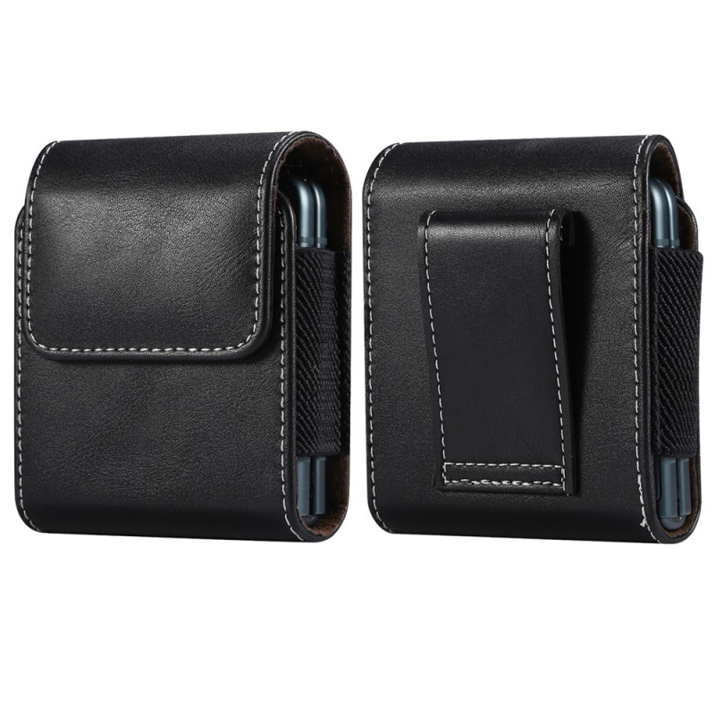 Étui Vertical à Rabat en Cuir Microfibre avec Clip Ceinture pour Samsung Galaxy Z Flip Bicolore