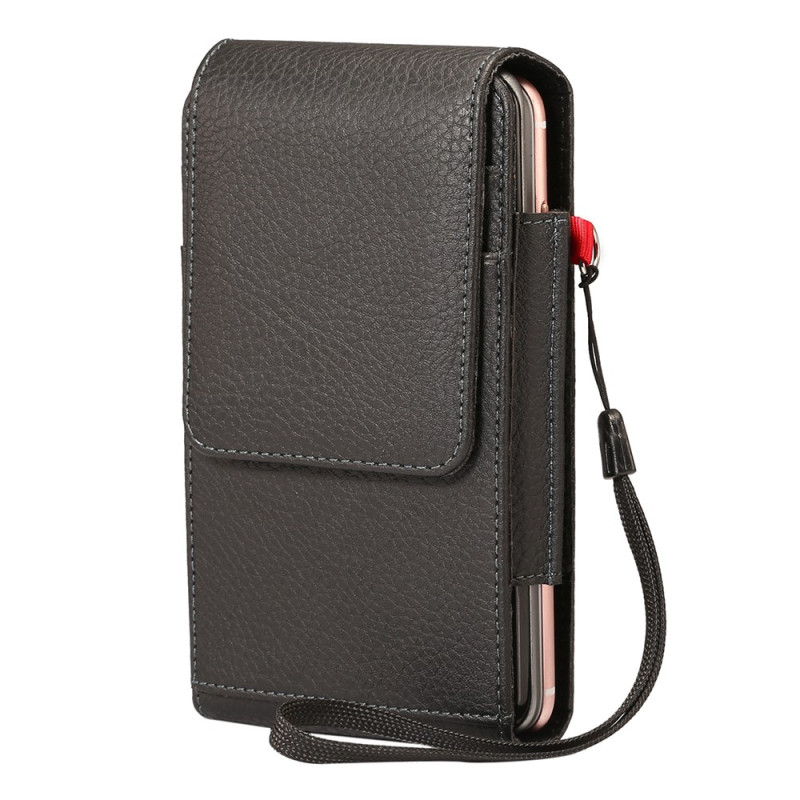 Étui Ceinture Grain Litchi avec Double Compartiment pour Smartphone 6,7 à 6,9 Pouces