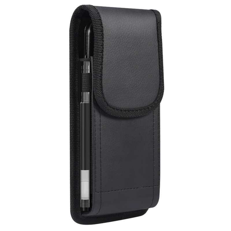 Étui Ceinture Vertical en Cuir PU Grain Litchi avec Fermeture Magnétique pour Smartphone 6,1 Pouces