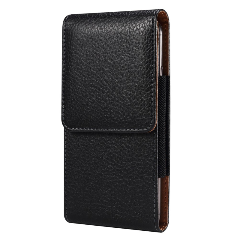 Étui Ceinture Vertical en Cuir PU Grain Litchi avec Clip pour Smartphone 6,2 à 6,5 pouces