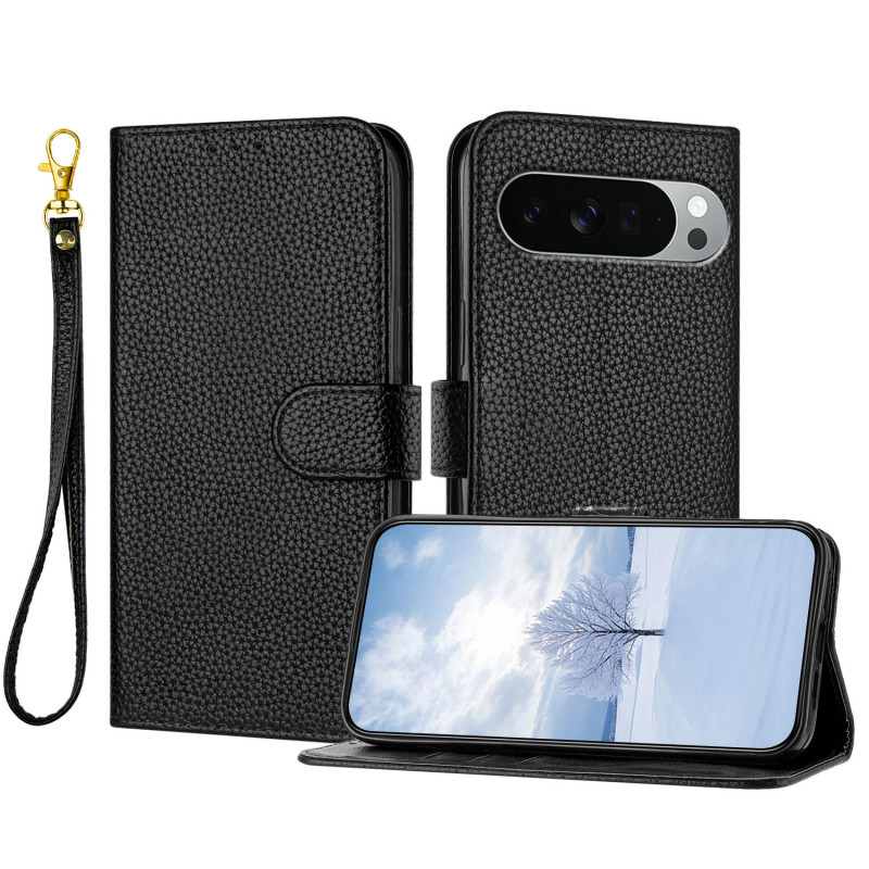 Housse Google Pixel 11 Pro XL Simili Cuir Litchi à Lanière