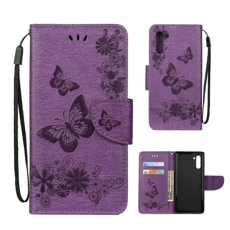 Housse Samsung Galaxy Note 10 Splendides Papillons à Lanière