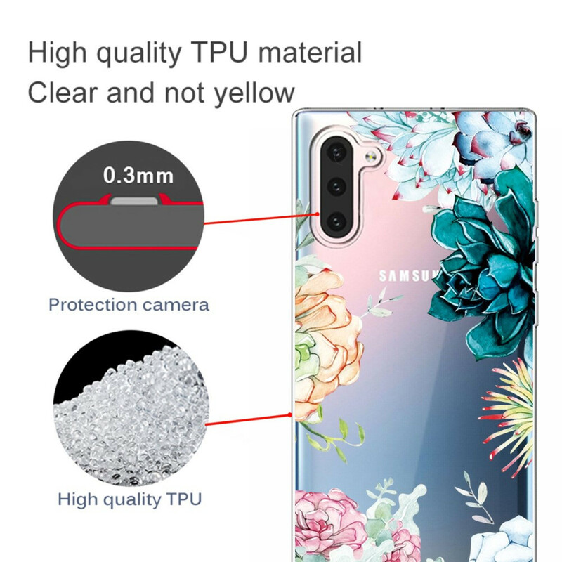 Coque Samsung Galaxy Note 10 Transparente Fleurs Aquarelles