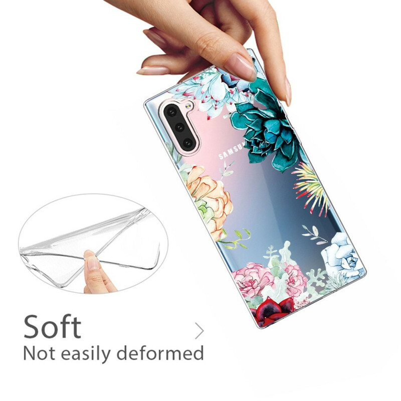 Coque Samsung Galaxy Note 10 Transparente Fleurs Aquarelles