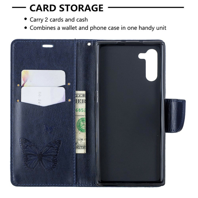 Housse Samsung Galaxy Note 10 Papillons et Rabat Oblique