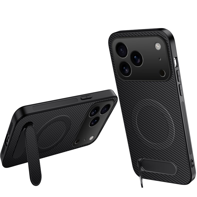Coque iPhone 18 Pro Magnétique Fibre Carbone avec Support