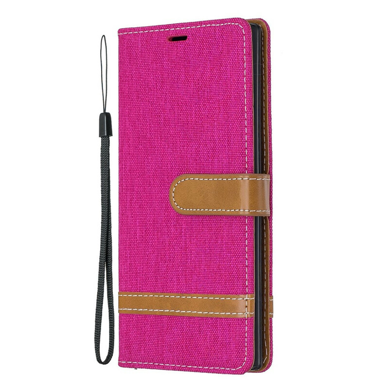 Housse Samsung Galaxy Note 10 Tissu et Effet Cuir à Lanière Housse Samsung Galaxy Note 10 Tissu et Effet Cuir à Lanière