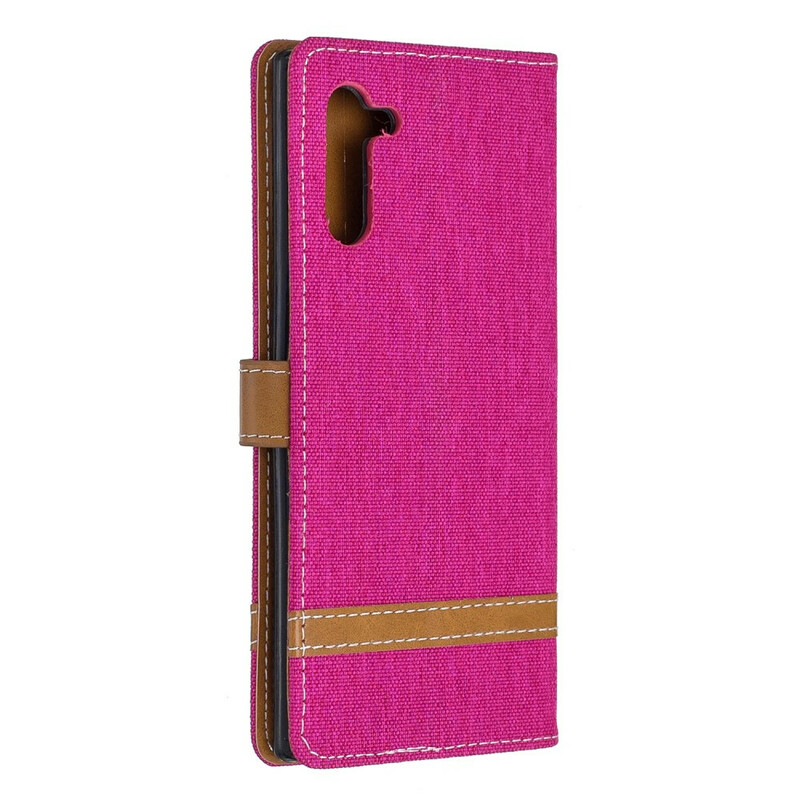 Housse Samsung Galaxy Note 10 Tissu et Effet Cuir à Lanière Housse Samsung Galaxy Note 10 Tissu et Effet Cuir à Lanière