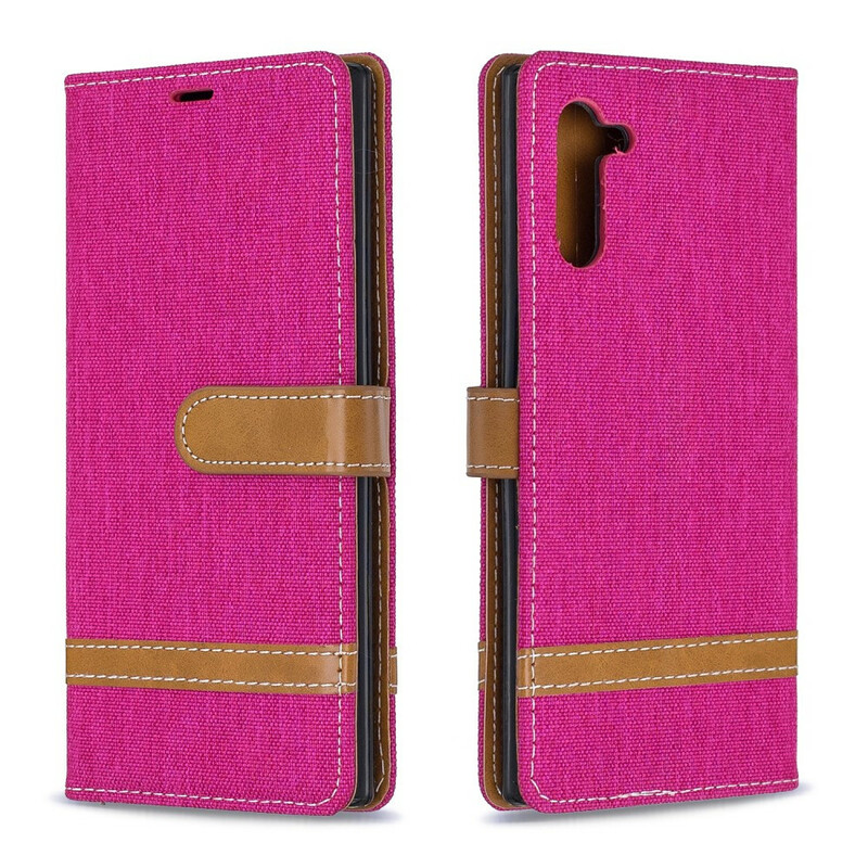 Housse Samsung Galaxy Note 10 Tissu et Effet Cuir à Lanière Housse Samsung Galaxy Note 10 Tissu et Effet Cuir à Lanière