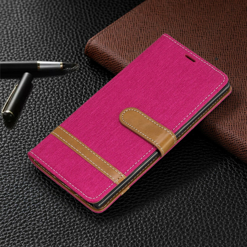 Housse Samsung Galaxy Note 10 Tissu et Effet Cuir à Lanière Housse Samsung Galaxy Note 10 Tissu et Effet Cuir à Lanière