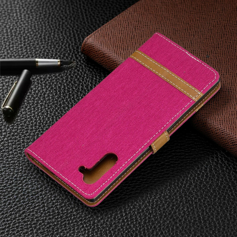 Housse Samsung Galaxy Note 10 Tissu et Effet Cuir à Lanière Housse Samsung Galaxy Note 10 Tissu et Effet Cuir à Lanière