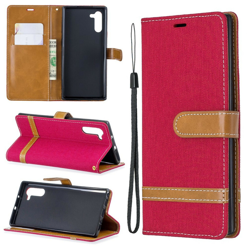 Housse Samsung Galaxy Note 10 Tissu et Effet Cuir à Lanière Housse Samsung Galaxy Note 10 Tissu et Effet Cuir à Lanière