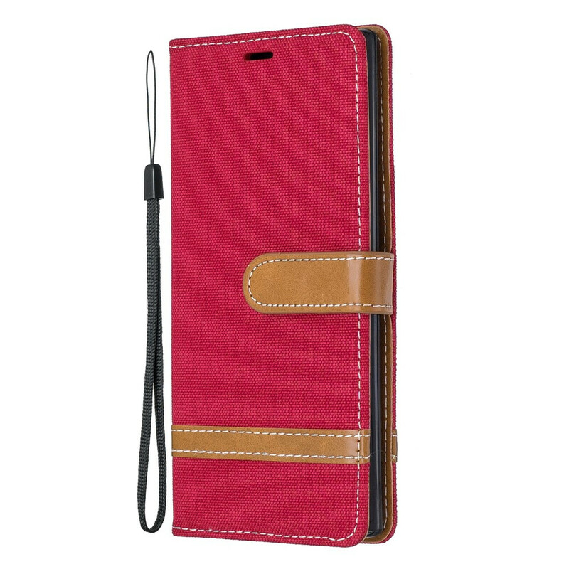 Housse Samsung Galaxy Note 10 Tissu et Effet Cuir à Lanière Housse Samsung Galaxy Note 10 Tissu et Effet Cuir à Lanière